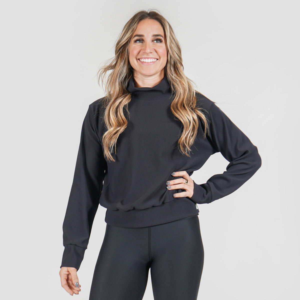 Micro Rib Mock Neck Pullover