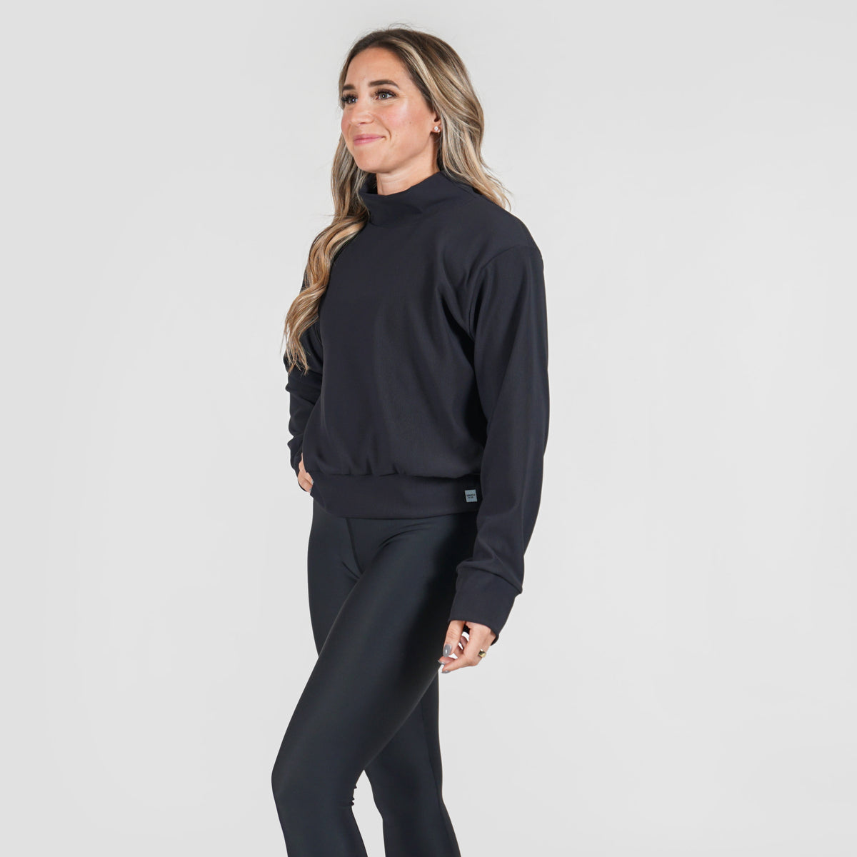 Micro Rib Mock Neck Pullover